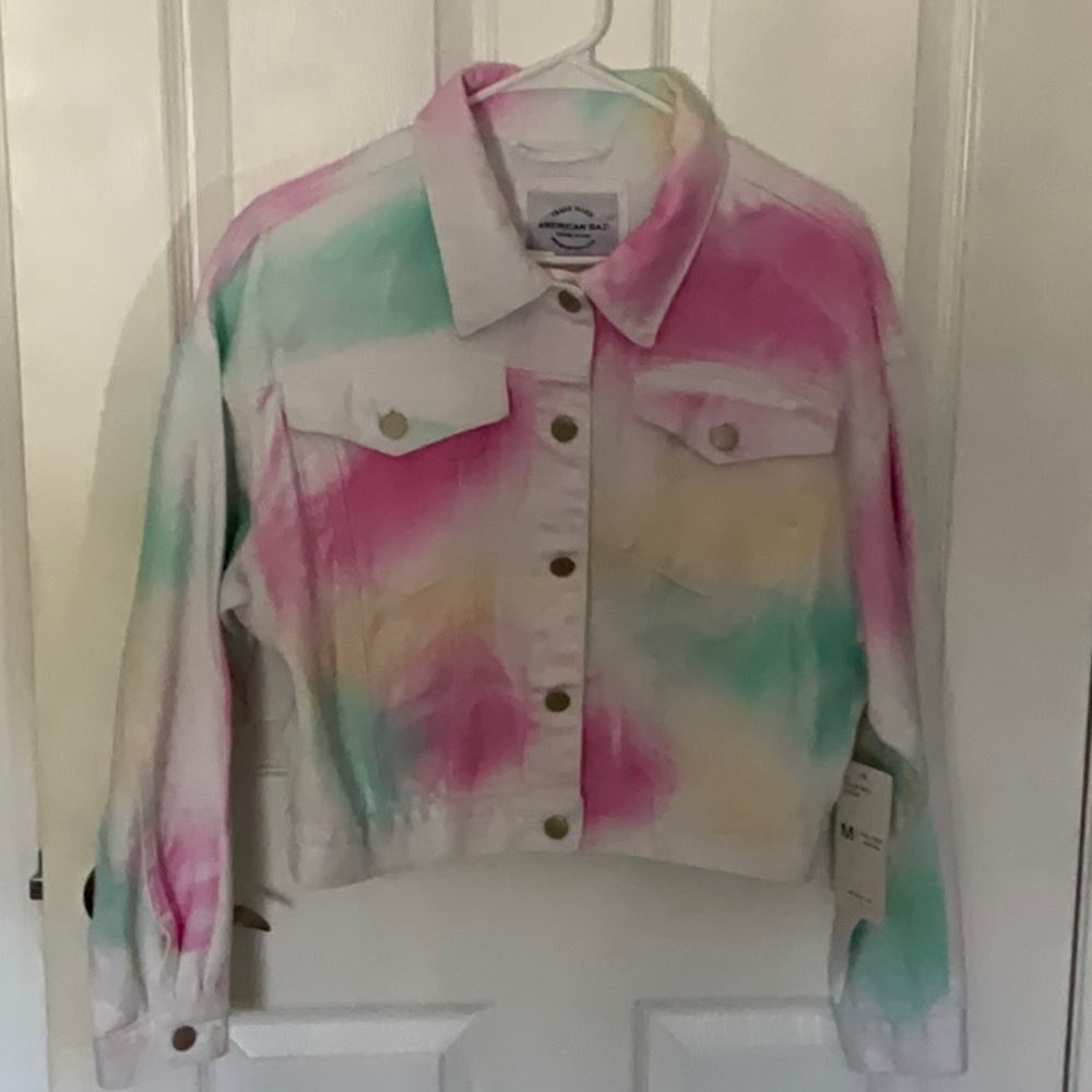 American Bazi, denim pastel tie dye jacket, size Medium NEW